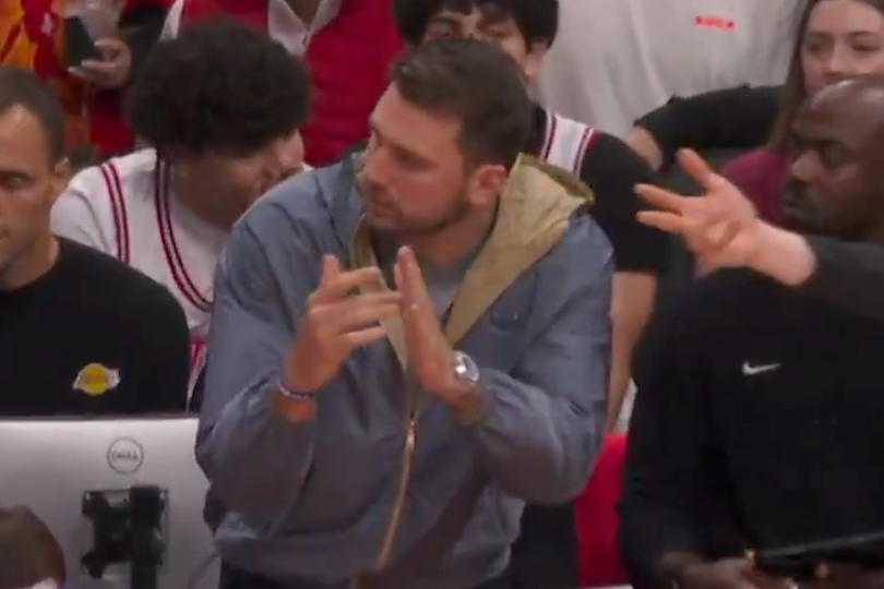 Luka Doncic performs brutal gesture on Lakers bench after LeBron James ...