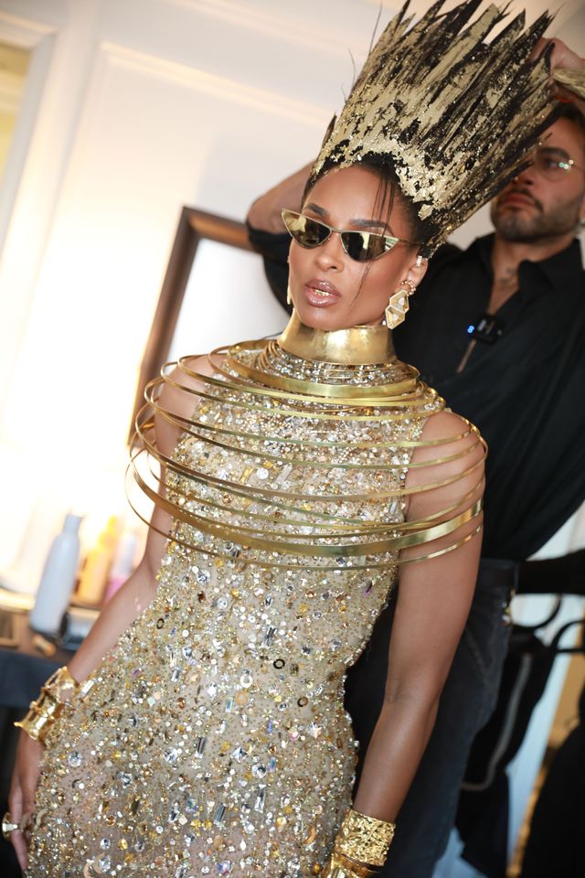 ciara gold dress Ciara Reimagines This Iconic Royal at the Met Gala With a Crown Crafted  From Her Own Hair (Exclusive)