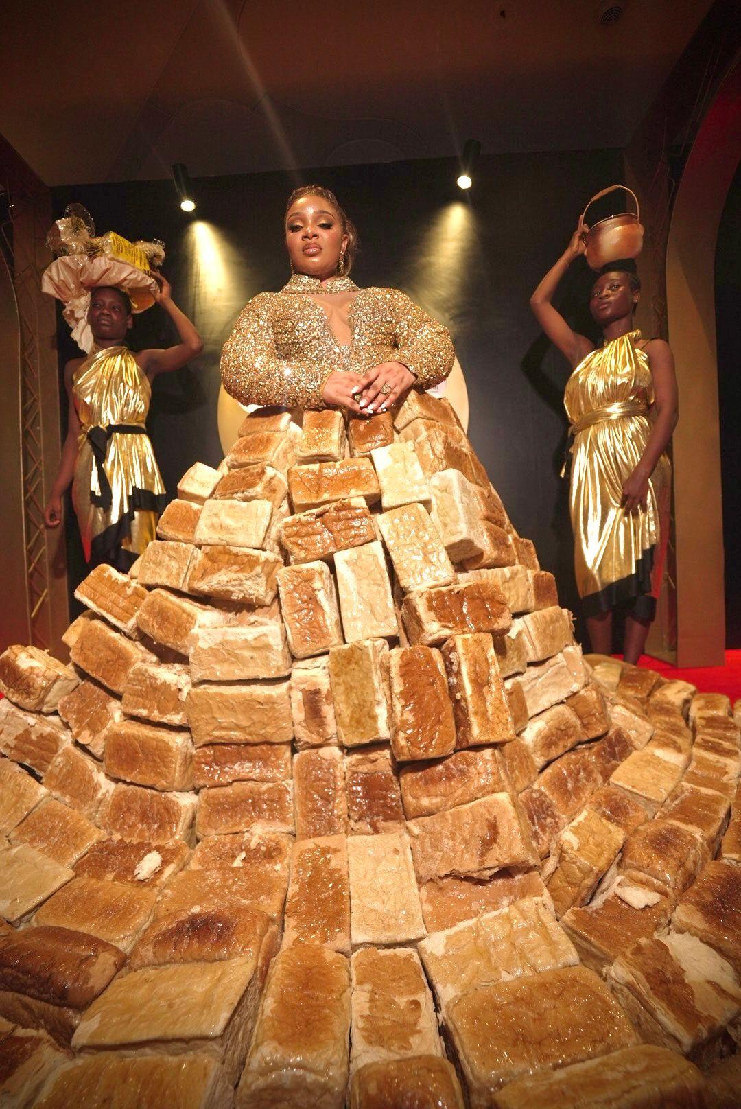 dress made out of gold Golden Gown Crafted with Shiny Lace and Gold Mirrors