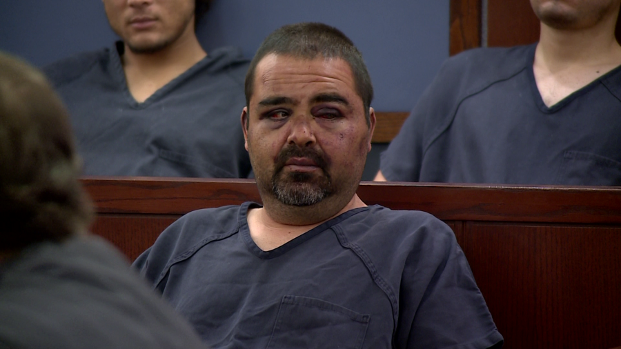 Las Vegas double murder suspect in court with battered, bruised face - AOL