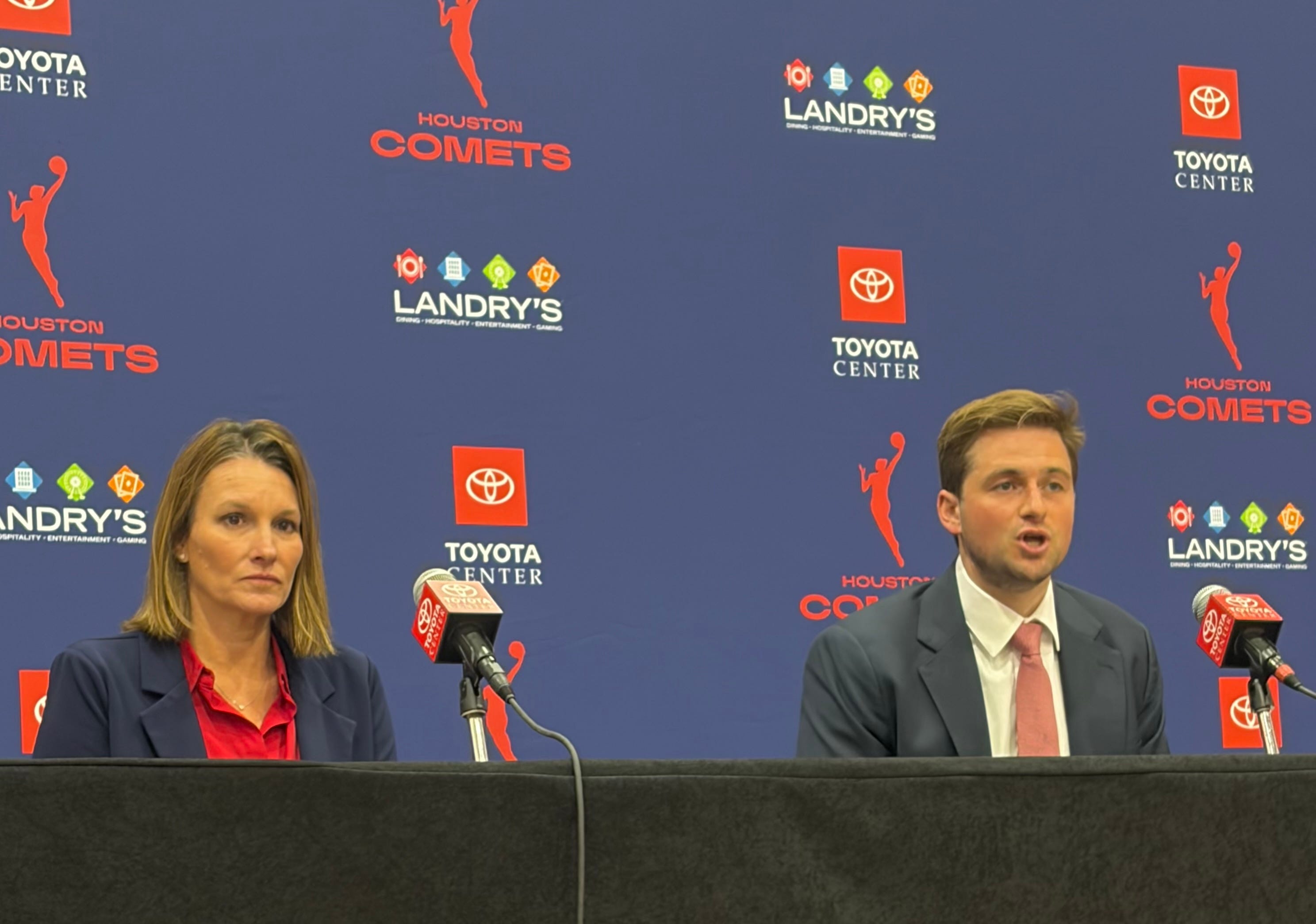 Houston Comets representatives at a 2026 press conference ahead of the team's return