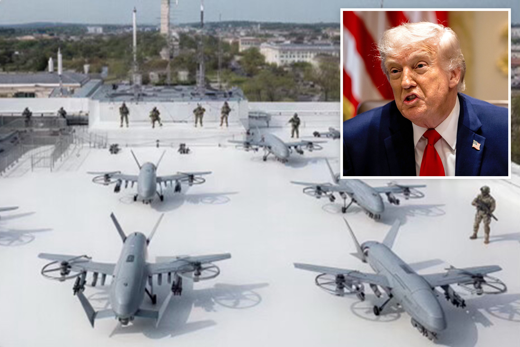 Trump shows off plans for drone port on top of White House ballroom - AOL