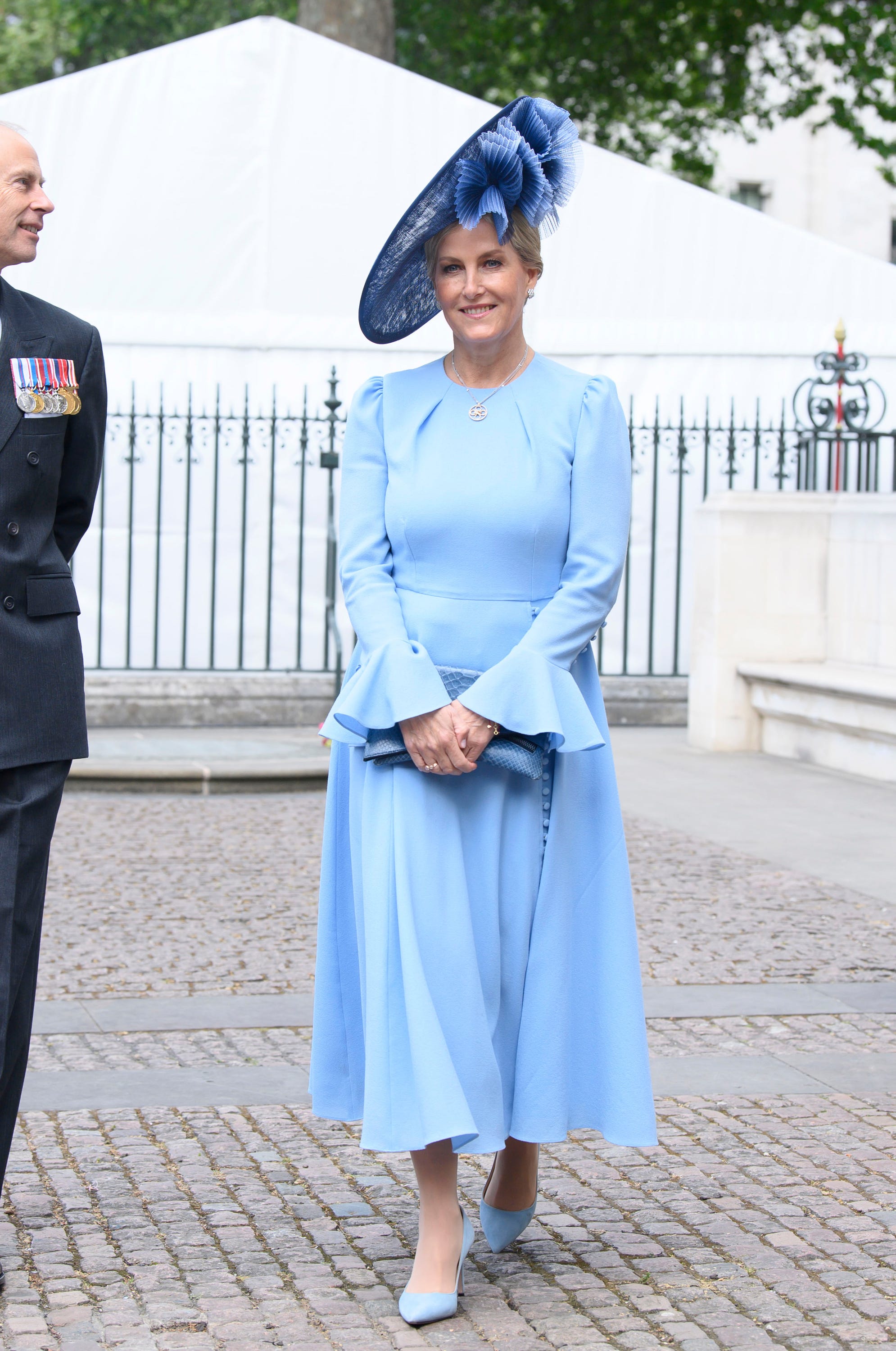 duchess of edinburgh blue lace dress Duchess Sophie Celebrates "Reasons For Hope"