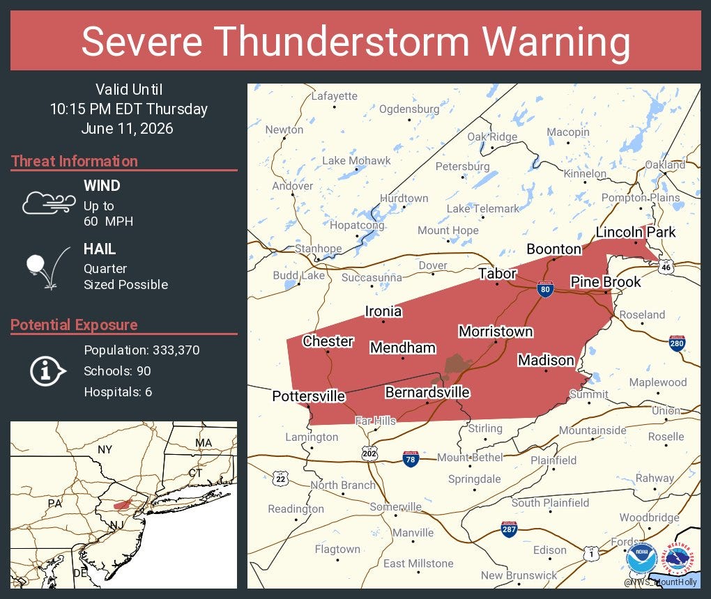 Severe thunderstorm warning issued for parts of North Jersey - AOL