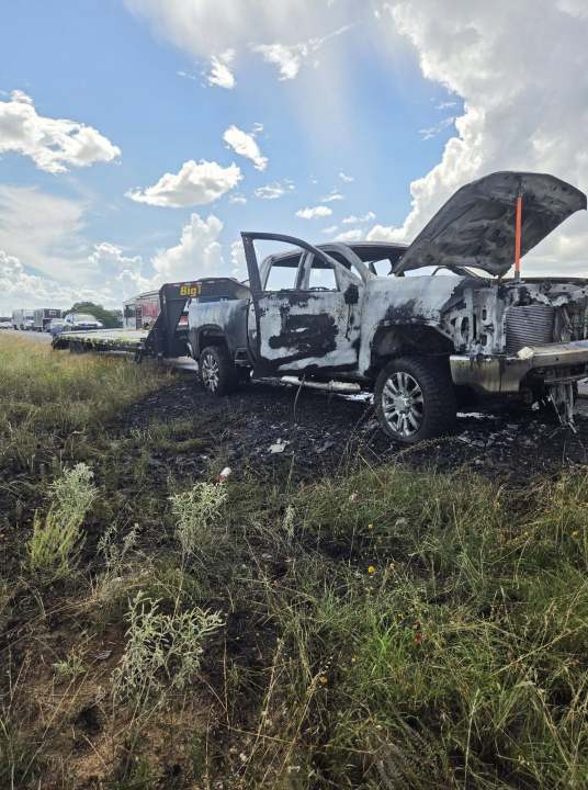 Truck and trailer catch fire on I-20 in Eastland, dog missing - AOL