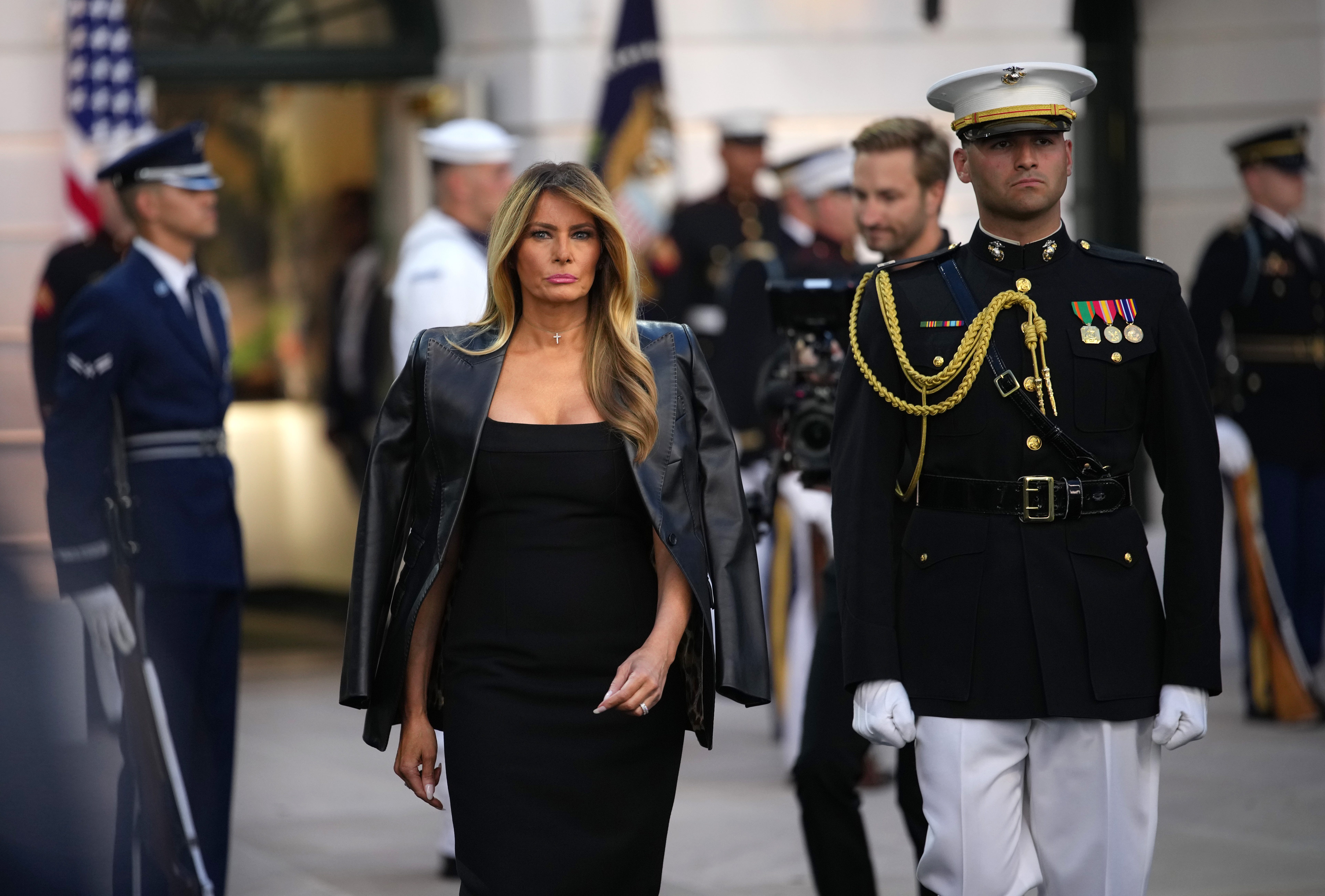 melania leather dress Here Is What Melania Trump Wore During the State Visit to the UK