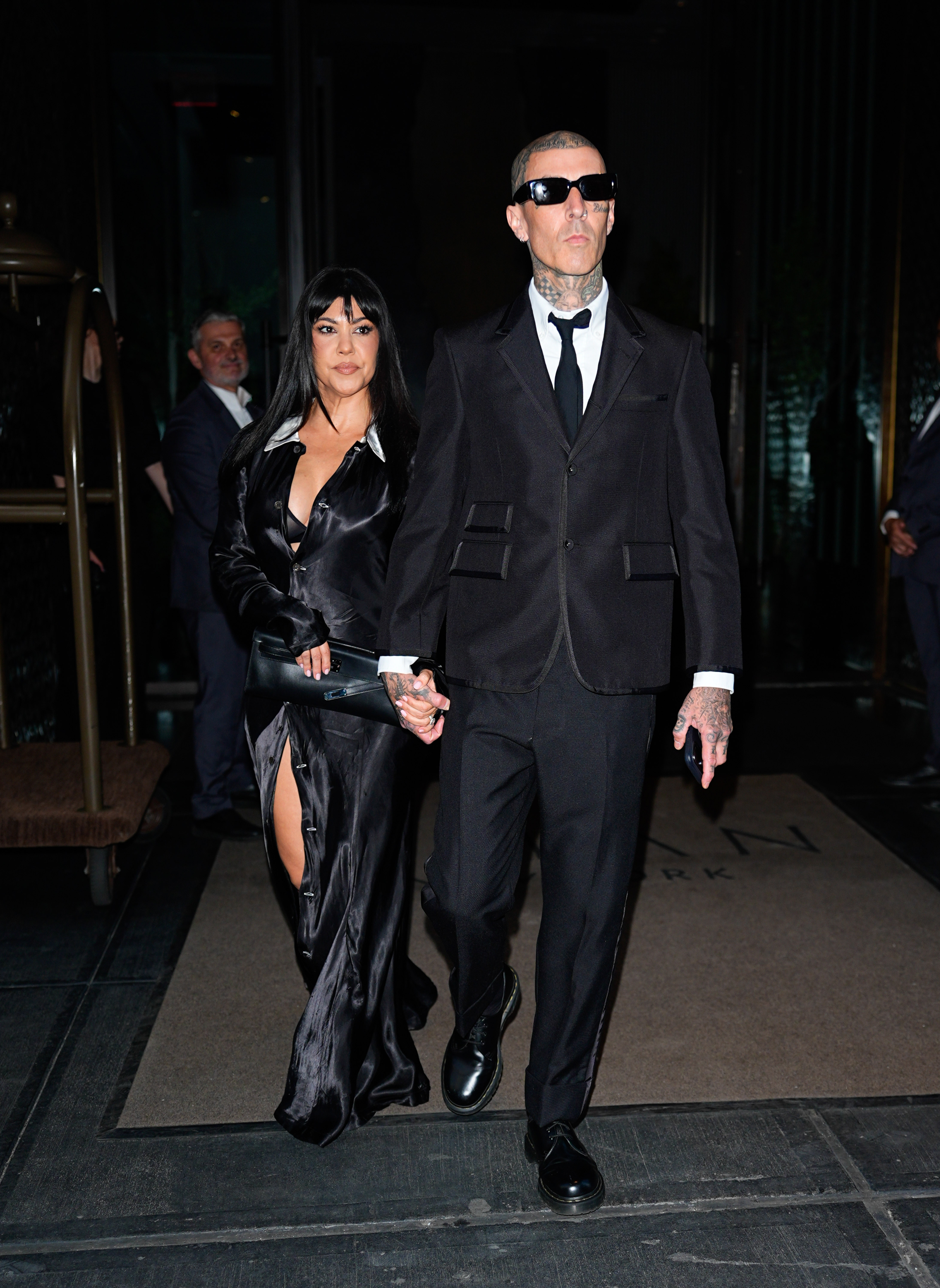 kourtney kardashian black blazer dress and Travis Barker make first red carpet appearance together in more than two years 2023 LONG SLEEVE PARTY Colour:SILVER 1855 – Black Taffeta