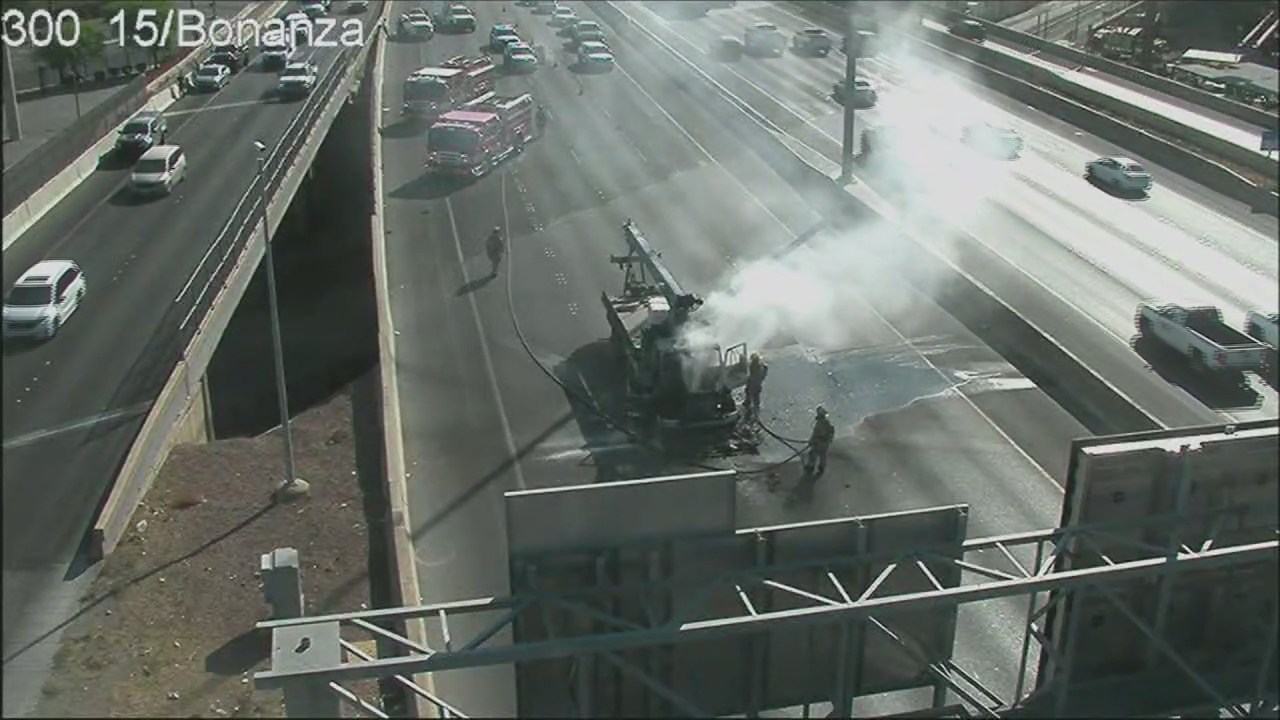 Vehicle fire blocks lanes on southbound I-15 near Spaghetti Bowl - AOL