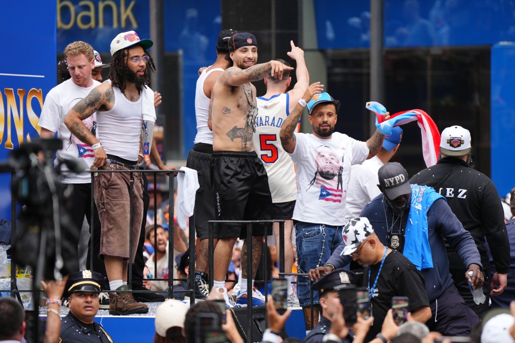 Jose Alvarado gets wild on float with boombox during Knicks parade - AOL