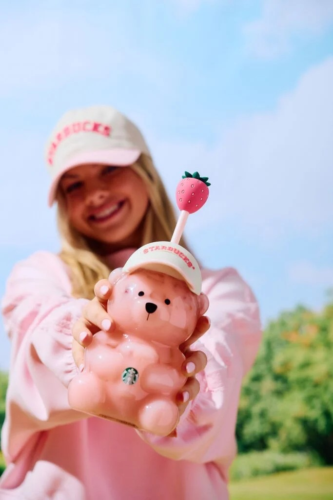 Starbucks glass bear! Pink Drink-inspired Starbucks cup to hit
