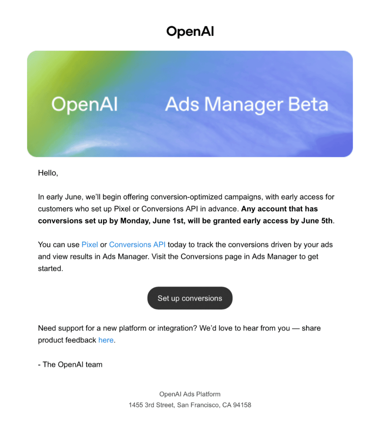 OpenAI's offering of conversion-optimized campaigns. - Courtesy of WebFX