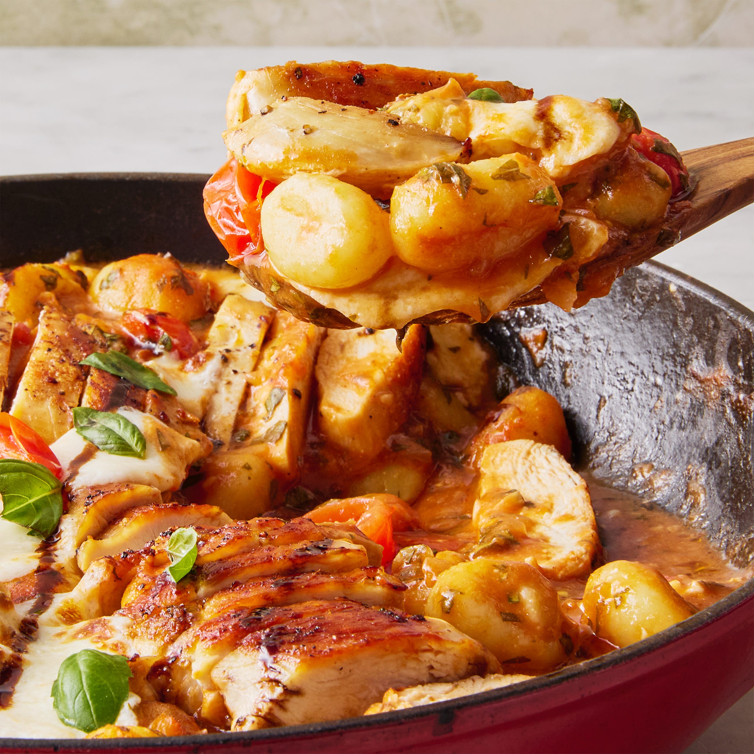 My Caprese Chicken Gnocchi Skillet Turns Your Favorite Salad Into