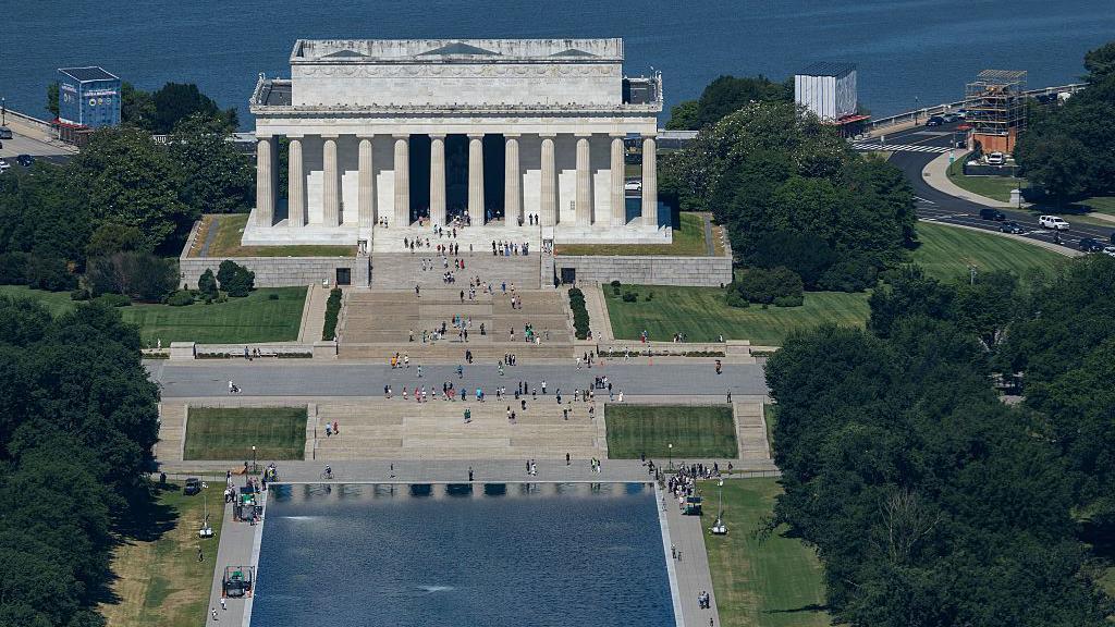 Reflecting Pool liner cut with sharp knife or razor, National Park ...