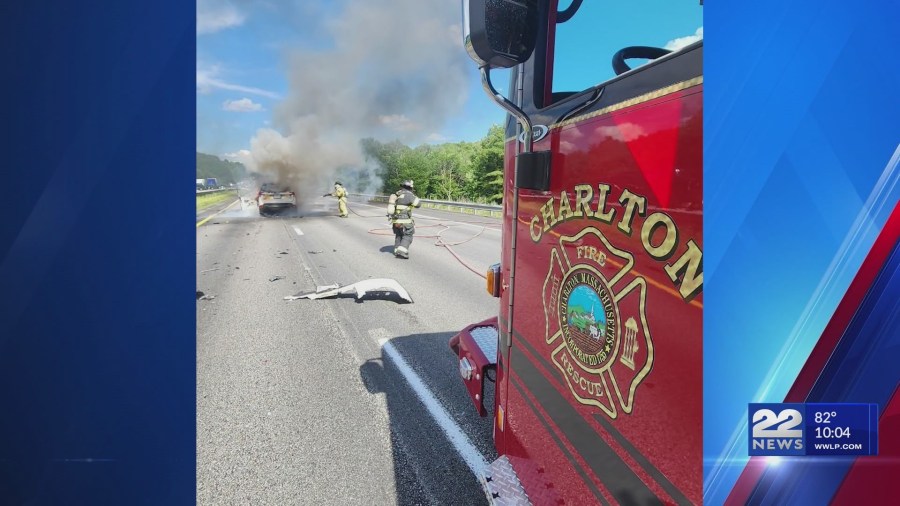 Vehicle fire shuts down Mass Pike in Charlton after two-car crash - AOL