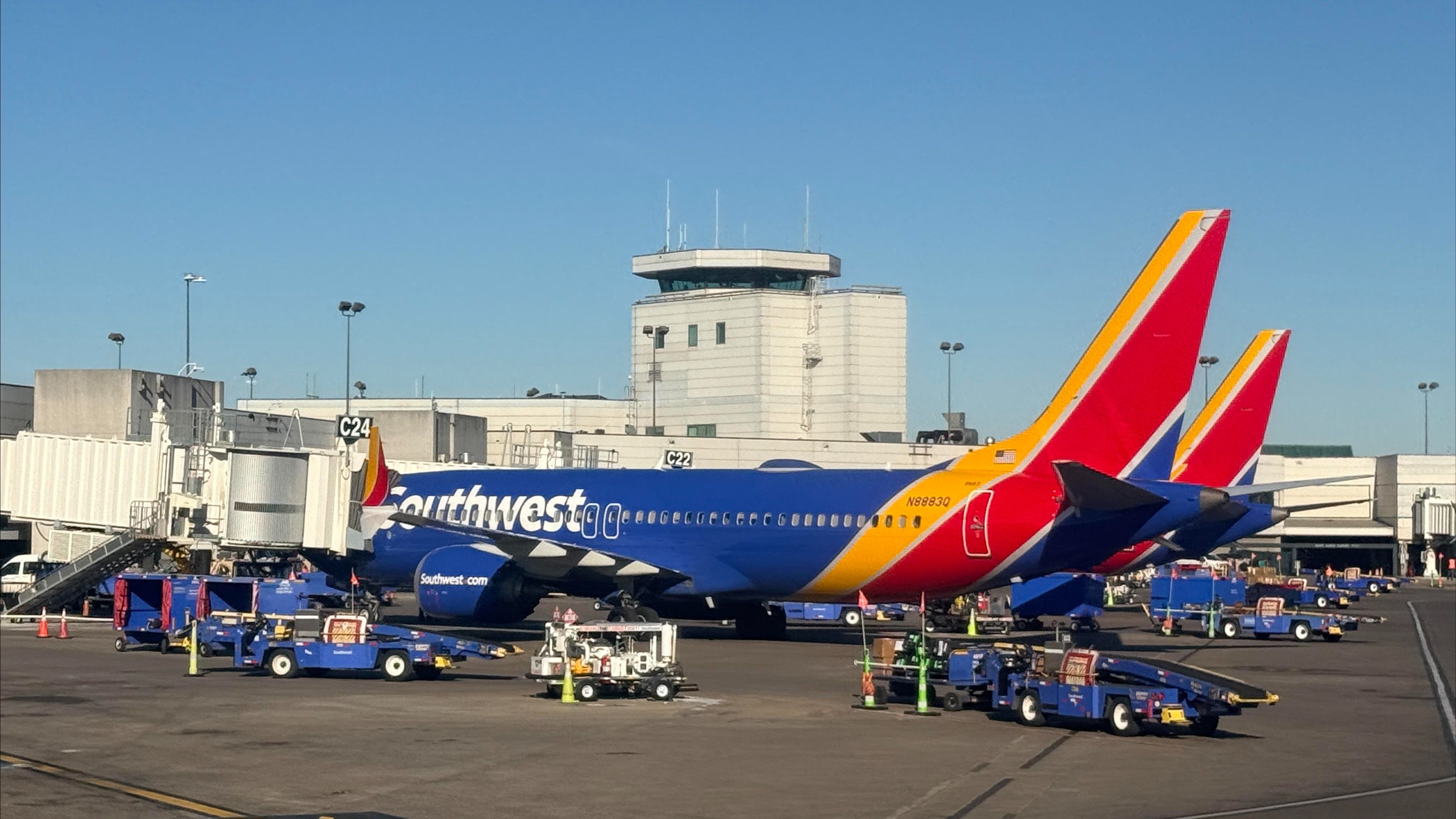 Southwest Airlines plane at Nashville International Airport (BNA) in Nashville, Tennessee