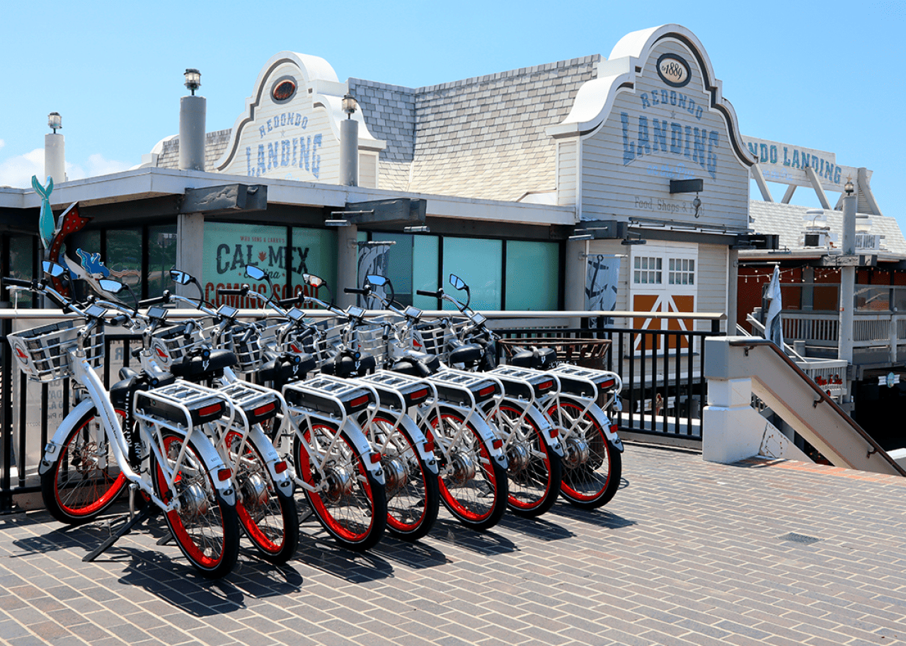 Rent Electric Bike Beach e Biking on Redondo Beach pier. -