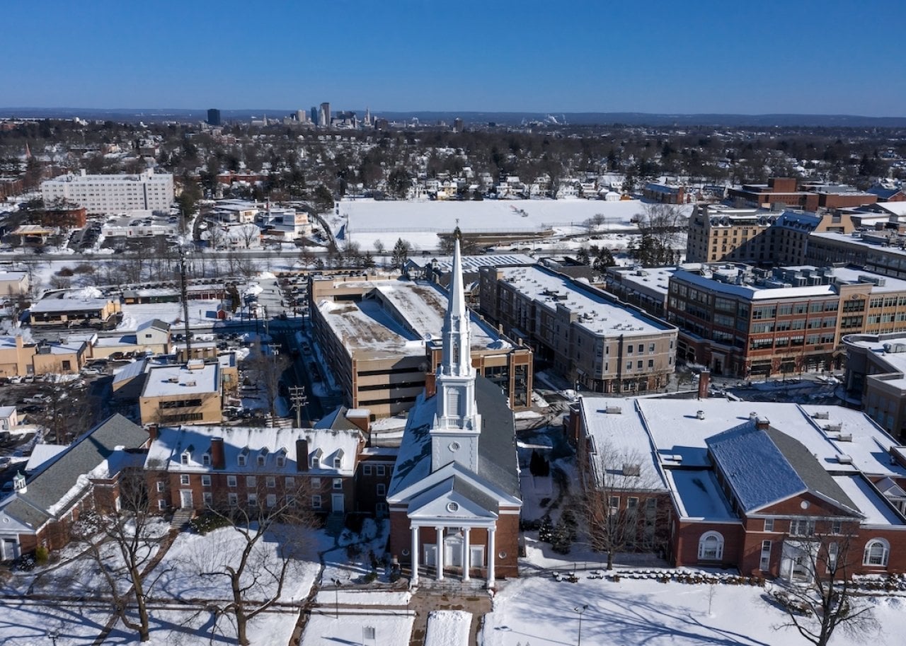 Aerial view of West Hartford and Hartford. -