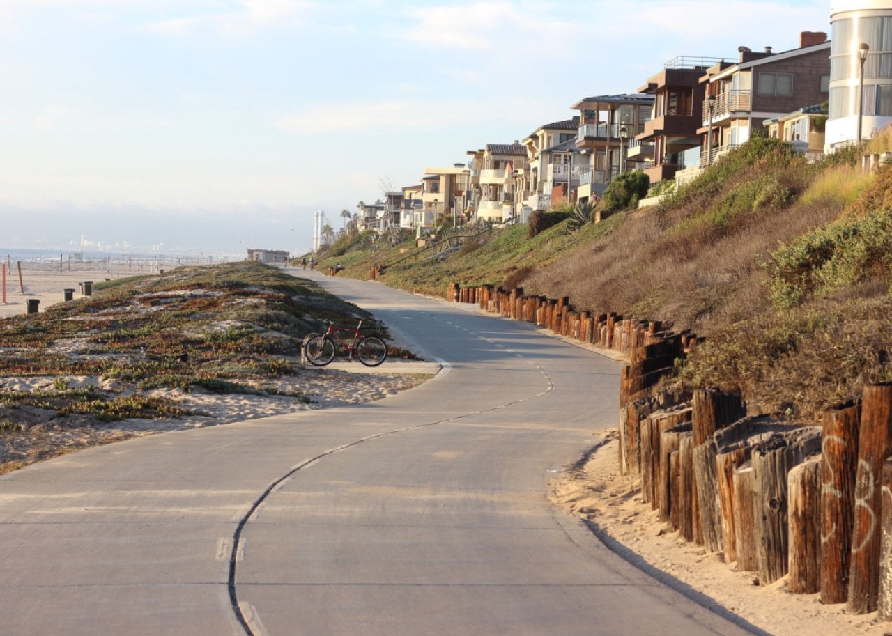 Bike bath on the strand from Hermosa Beach to Manhattan Beach. -