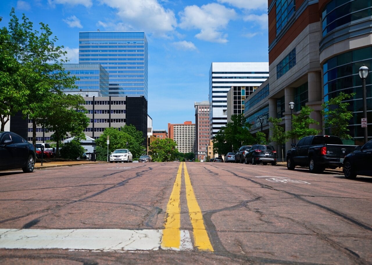 Looking down a street in Clayton, Missouri. -