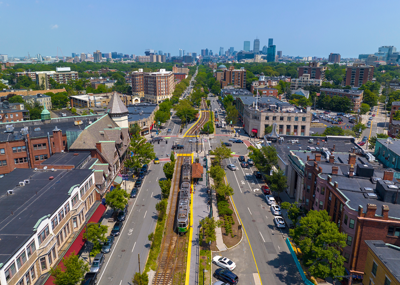 Elevated view from Coolidge Corner in Brookline. -