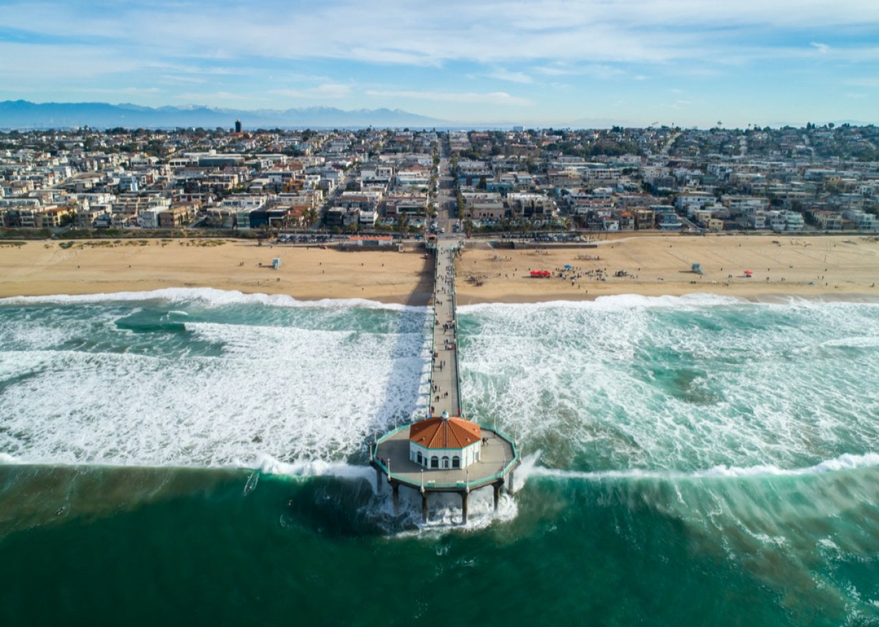 Manhattan Beach California Pier as seen from ocean. -