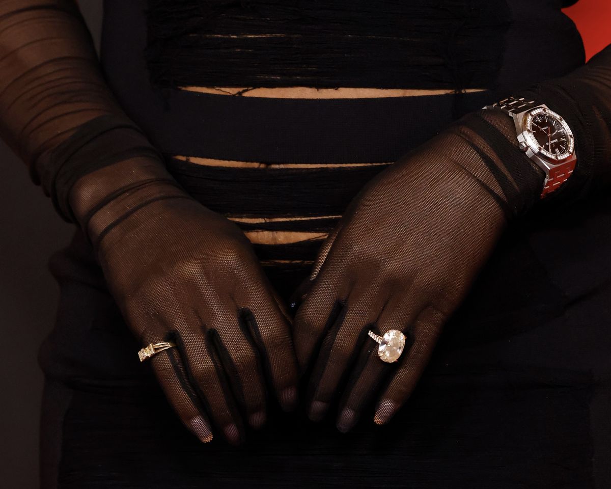 Serena Williams's engagement ring, seen at the 2025 Time100 Gala on April 24, 2025.Credit: Taylor Hill/FilmMagic