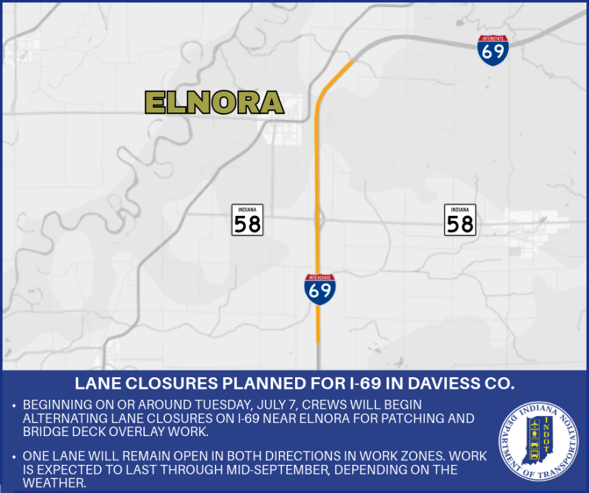 Lane closures planned for I-69 in Daviess County - AOL