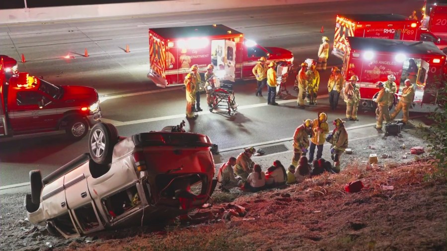 At least 12 people, including 7 children, injured in L.A. freeway crash ...
