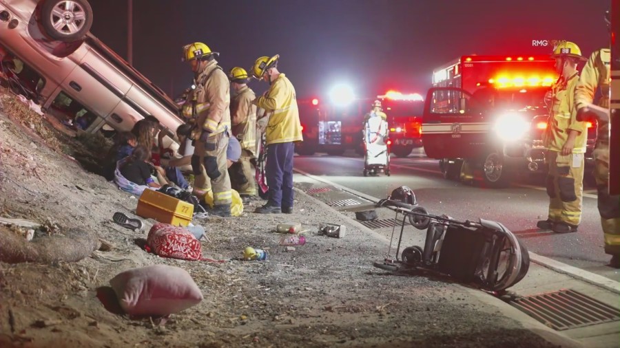 At least 12 people, including 7 children, injured in L.A. freeway crash ...
