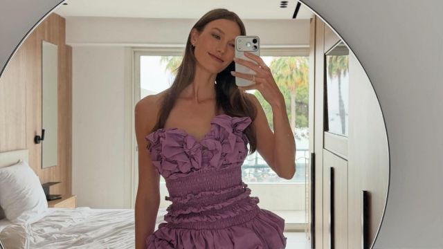 millie bobby brown purple dress Millie Bobby Brown Wore a Feathery Purple 'Fit for "Tonight Show Interview