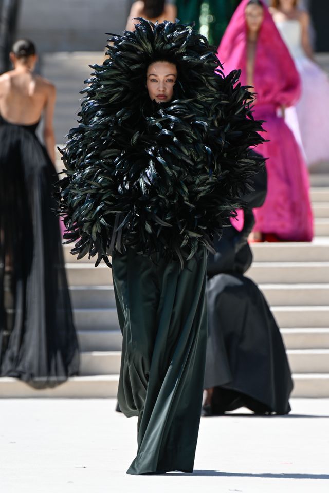 bella hadid black dior dress Bella Hadid Wore a Sheer Gown to a Dior Event