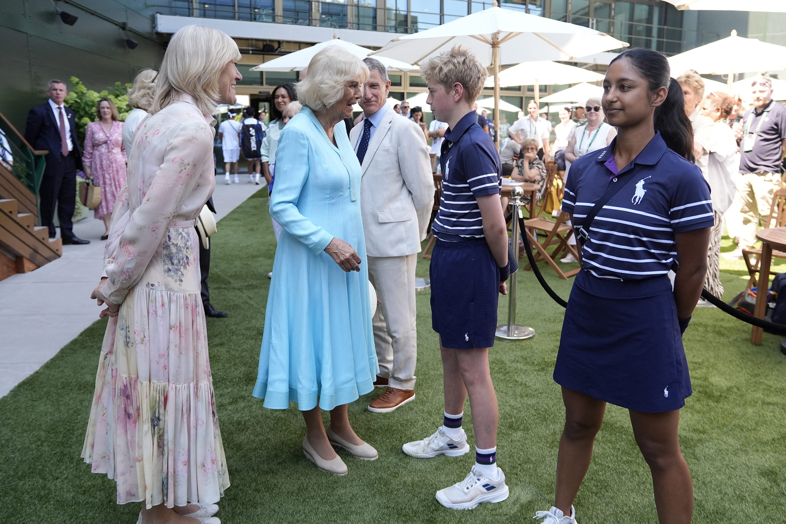 Queen Camilla and Her Younger Sister Watch the Wimbledon Quarterfinals From the Royal Box - AOL