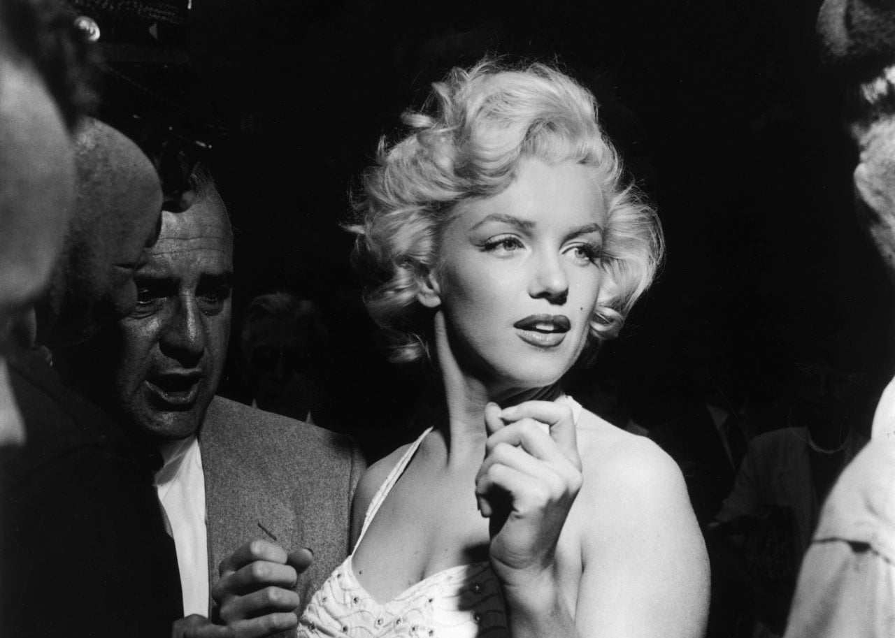 Marilyn Monroe in a black and white image. - 