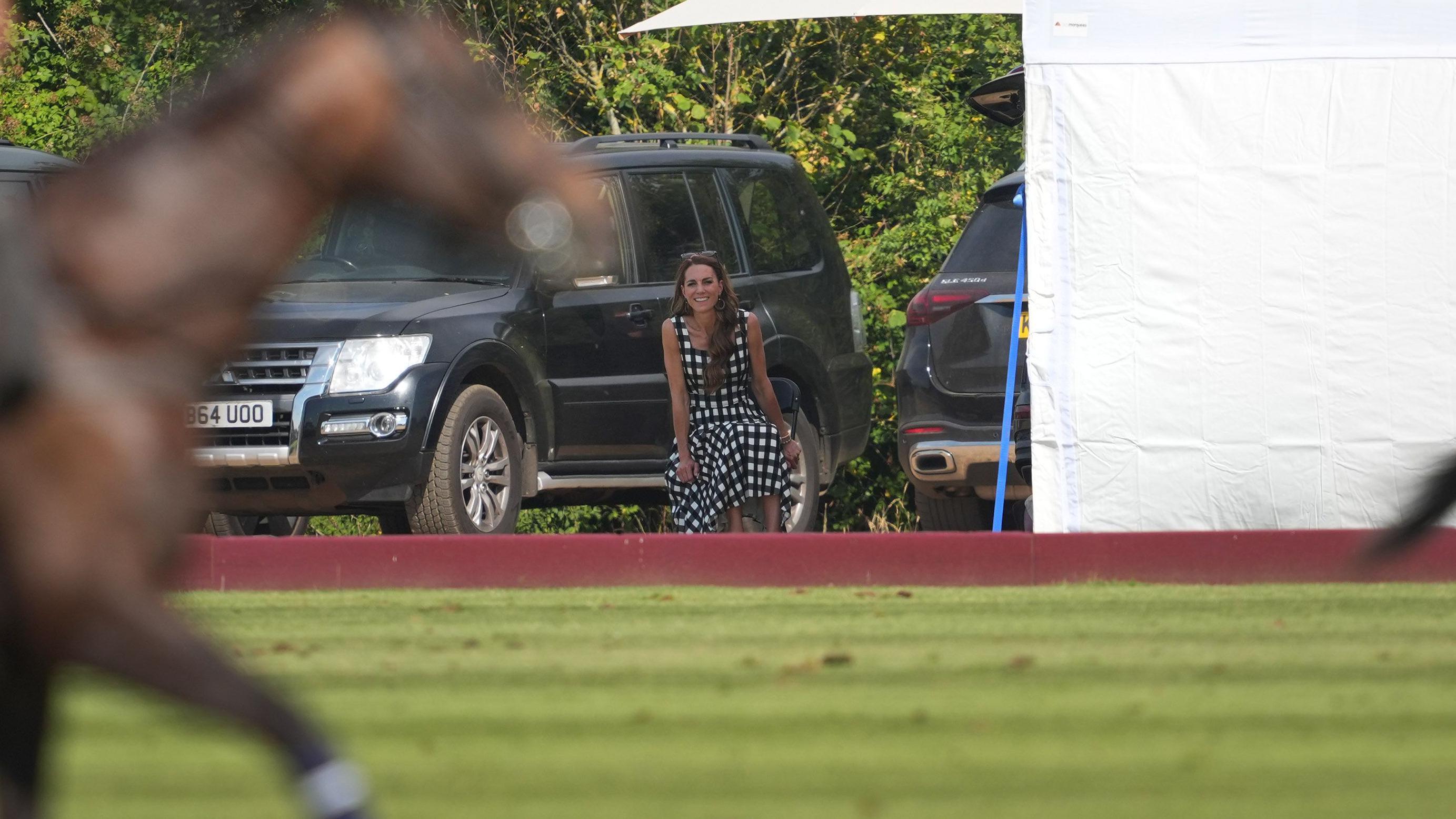The Princess of Wales watches as the Prince of Wales takes part in the DMMI Royal Charity Polo Cup 2026 at Guards Polo Club in Windsor Great Park, Berkshire.
