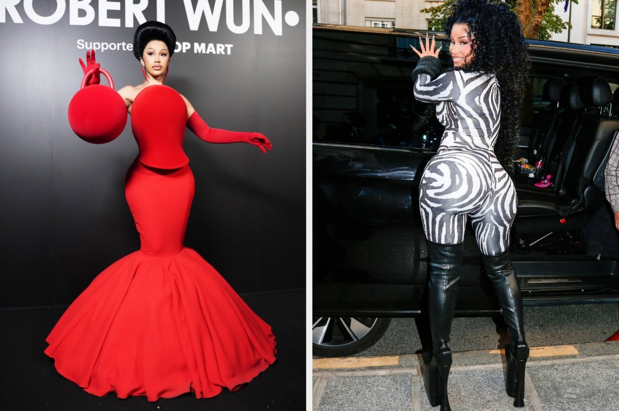 cardi b big red dress XXL | Cardi B rocks an all red dress at the Robert Wun Haute Couture Fall/Winter show for Paris Fashion Week.