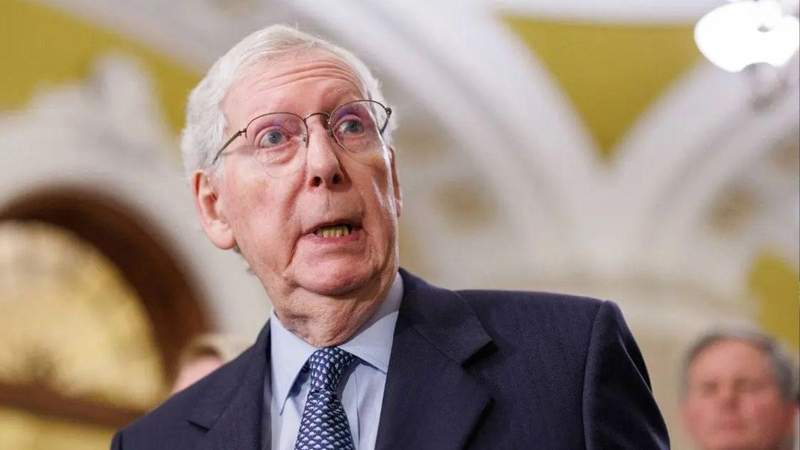 Mitch McConnell was seen in a video on June 14 being put on a stretcher.MEGA