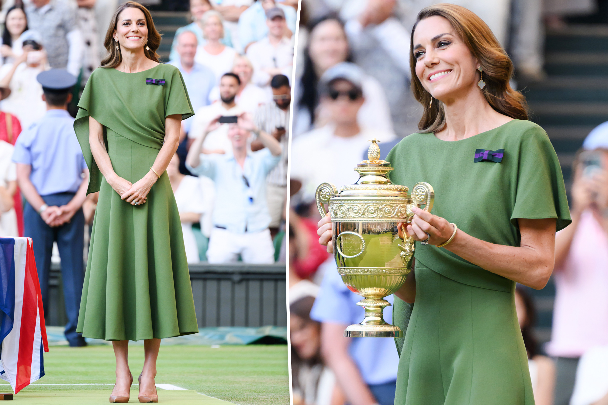 Kate Middleton matches Wimbledon's iconic courts in caped green dress