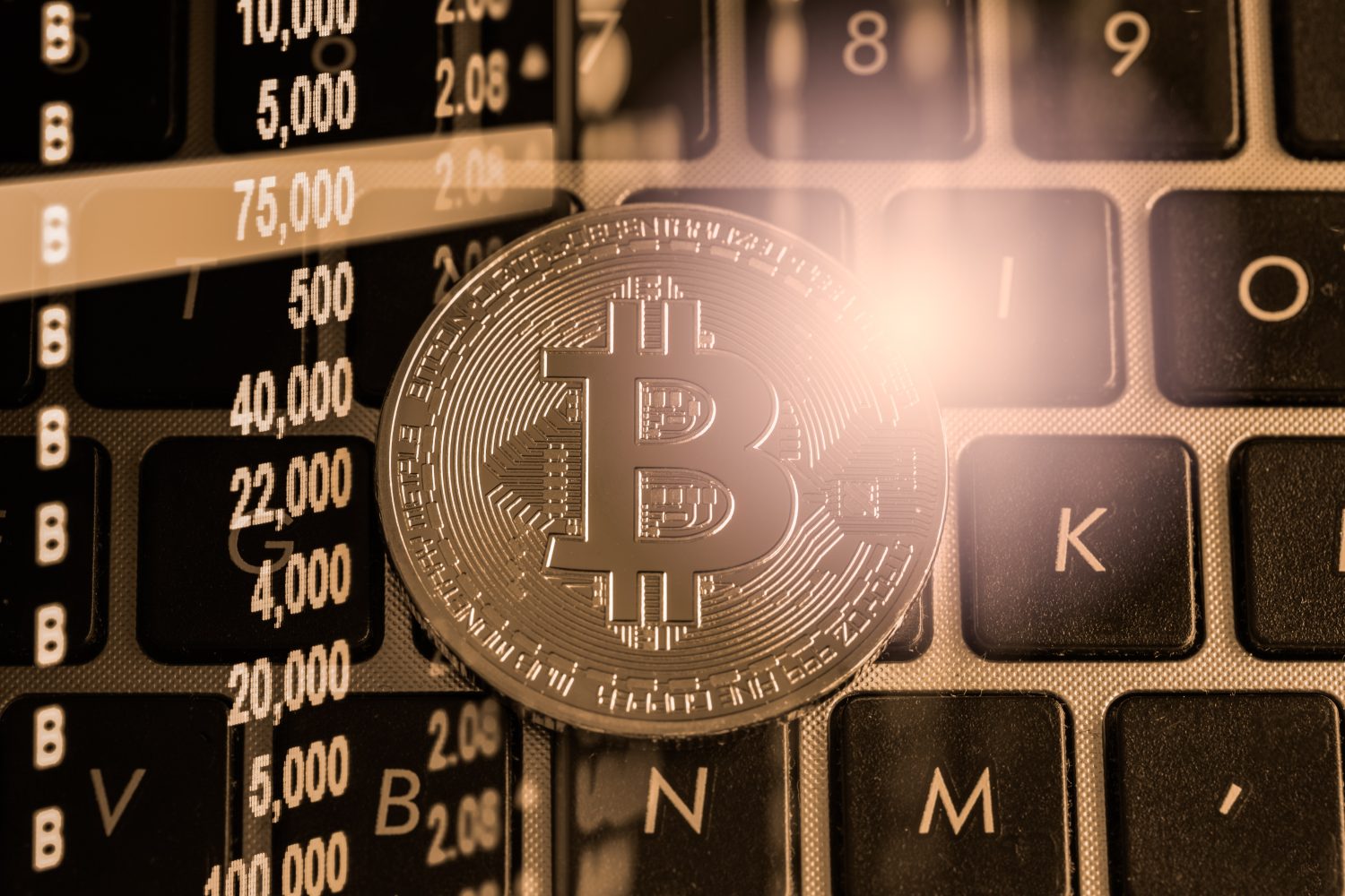 Modern way of exchange. Bitcoin is convenient payment in global economy market. Virtual digital currency and financial investment trade concept. Abstract cryptocurrency with gold bitcoin background.