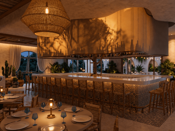 The restaurants design is inspired by the Aegean coast. | Courtesy of Lombardi Family Concepts