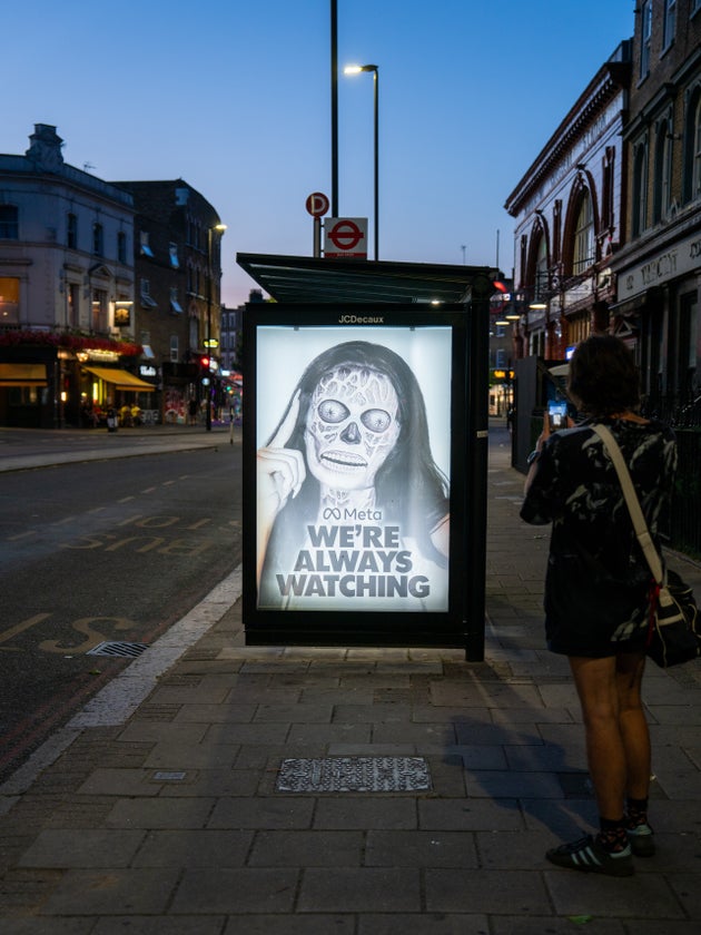 Close-up of the Meta AI glasses protest billboard created by Everyone Hates Elon