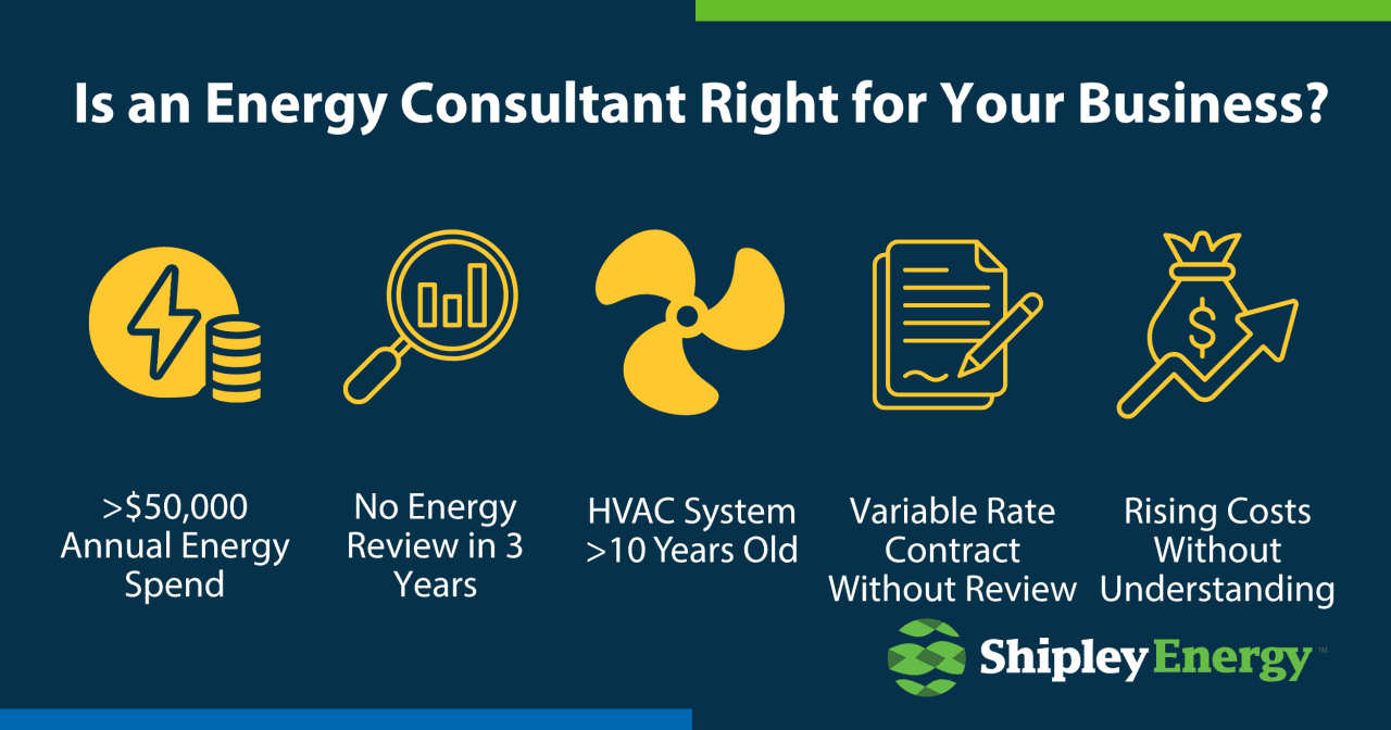 An infographic showing the key indicators that an energy consultant is right for your business. - Shipley Energy