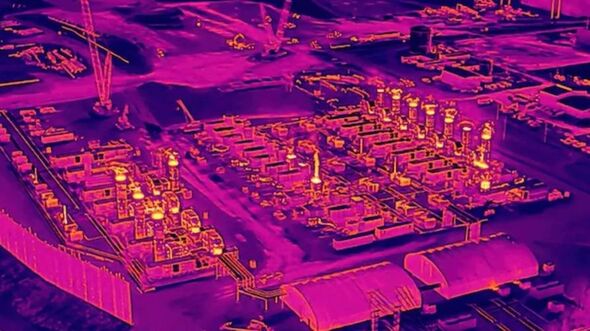 An aerial view of an industrial facility
