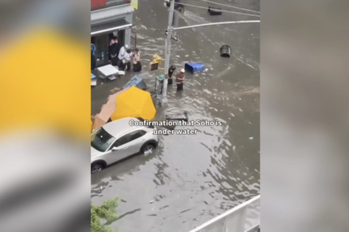 New York City’s SoHo neighborhood was left underwater on Saturday as heavy thunderstorms triggered flash flooding across the metropolitan area (Taylor Prokes / Instagram)
