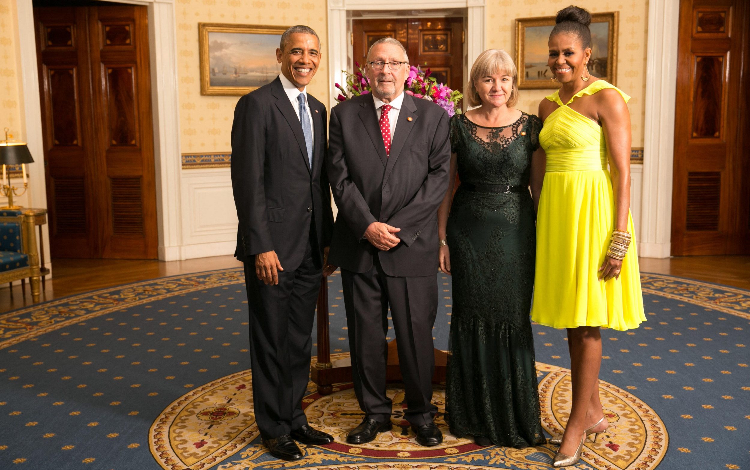 Guy Scott, at the time Vice-President of Zambia, and his wife Charlotte Harland Scott meeting US President Barack Obama and his wife Michelle in Washington in 2014