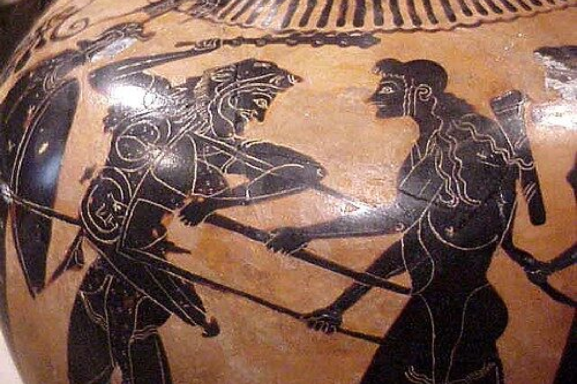Ancient Greek pottery depicting a mythological hero Zeus
