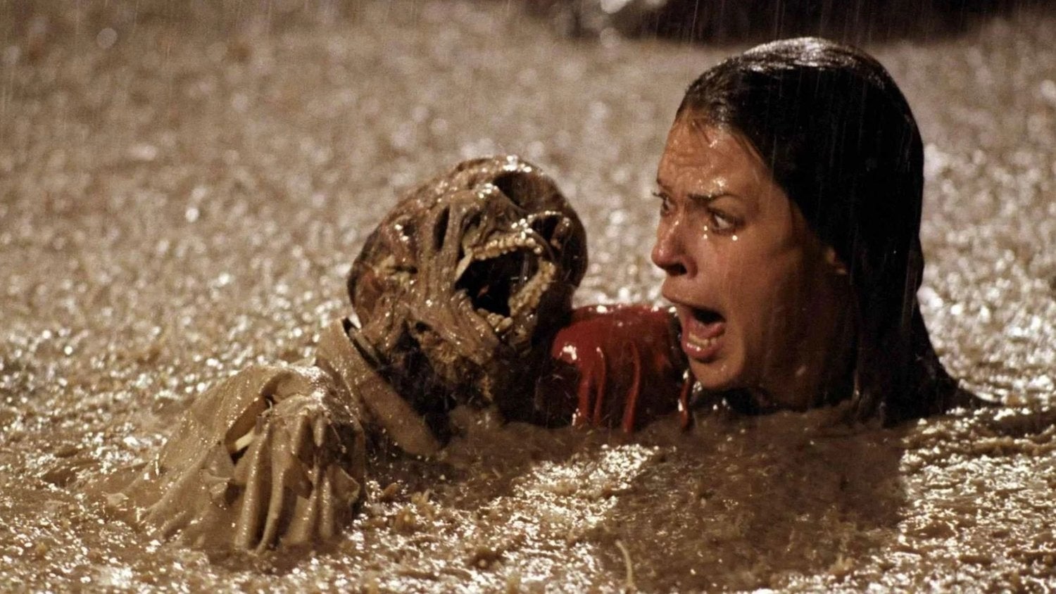 Esta cena foi perturbadora o suficiente para ser filmada – mas o ator JoBeth Williams só descobriu o verdadeiro horror dela anos depois. Na cena, o personagem de Williams cai em uma piscina escavada durante uma chuva torrencial. À medida que a piscina se enche de água, esqueletos começam a surgir das profundezas escuras ao seu redor. Como se isso não fosse perturbador o suficiente, o ator descobriu mais tarde que os esqueletos não eram apenas adereços; eles eram verdadeiros esqueletos humanos. Aparentemente, a produção os usou porque eram mais baratos de obter do que réplicas convincentes. Williams disse mais tarde que estava feliz por não saber na época, mas descobrir anos depois que ela estava cercada por restos humanos reais tornou a cena já arrepiante ainda mais chocante.