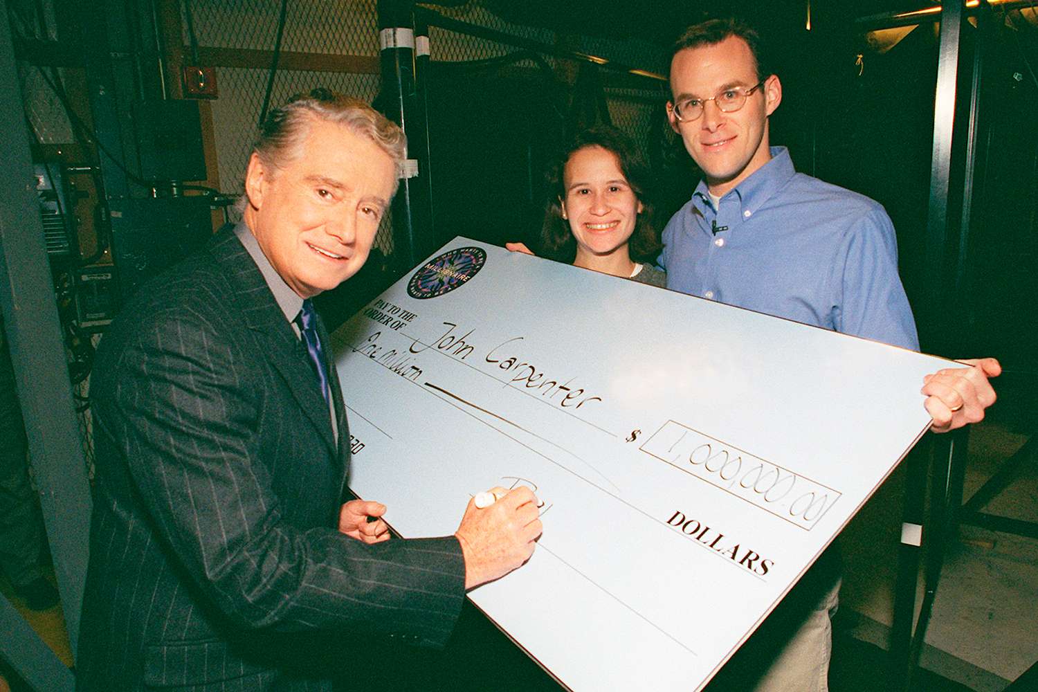 Regis Philbin, Debbie Carpenter and John Carpenter on Who Wants To Be A Millionaire?Credit: Maria Melin /American Broadcasting Companies via Getty