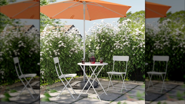 ikea patio furniture with umbrella Kingdom HDPE 7-Piece Outdoor Dining Set Armchairs, White its designed for maximum enjoyment This Stylish DIY Umbrella Stand