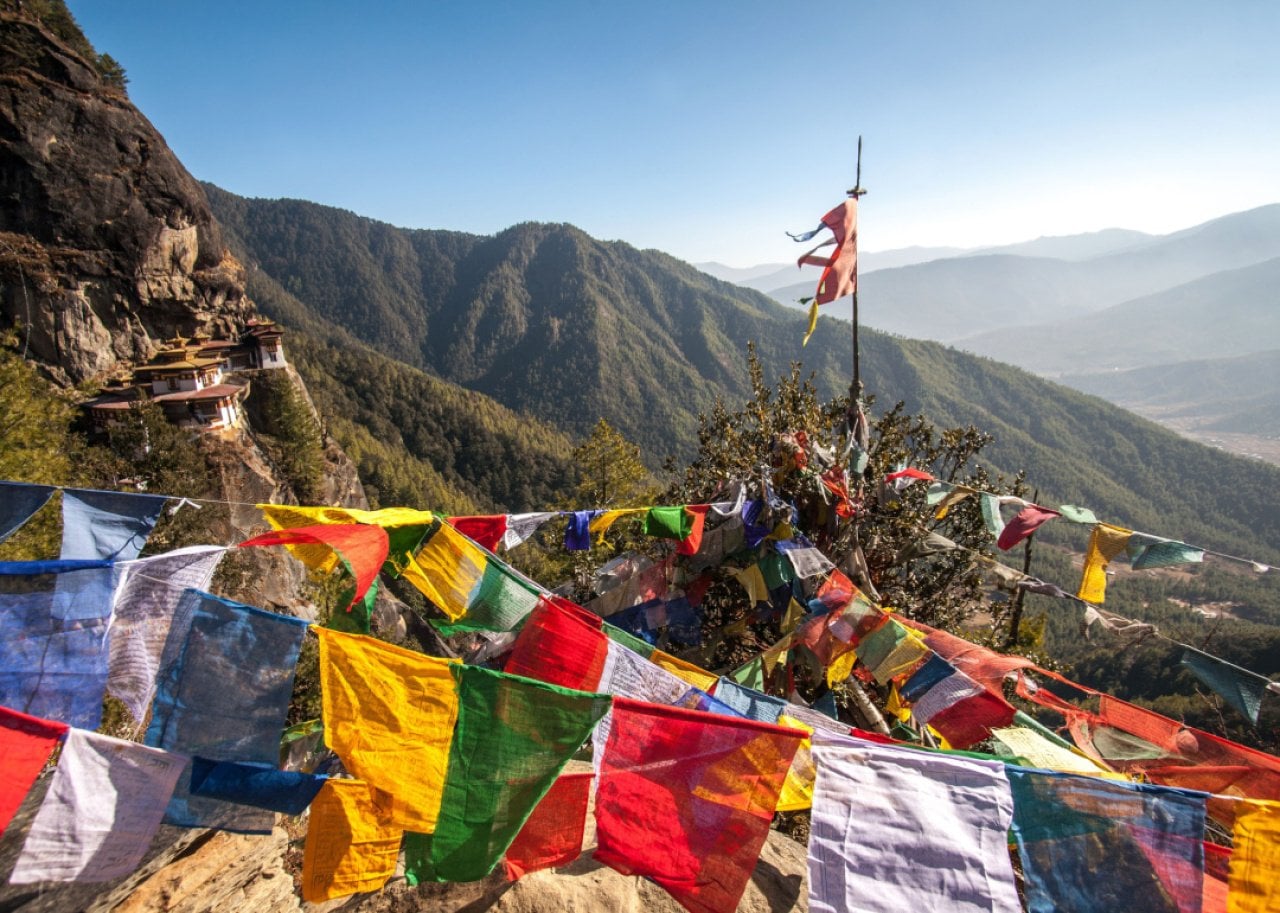 Buddhism prayer flags near Tiger's Nest temples - 