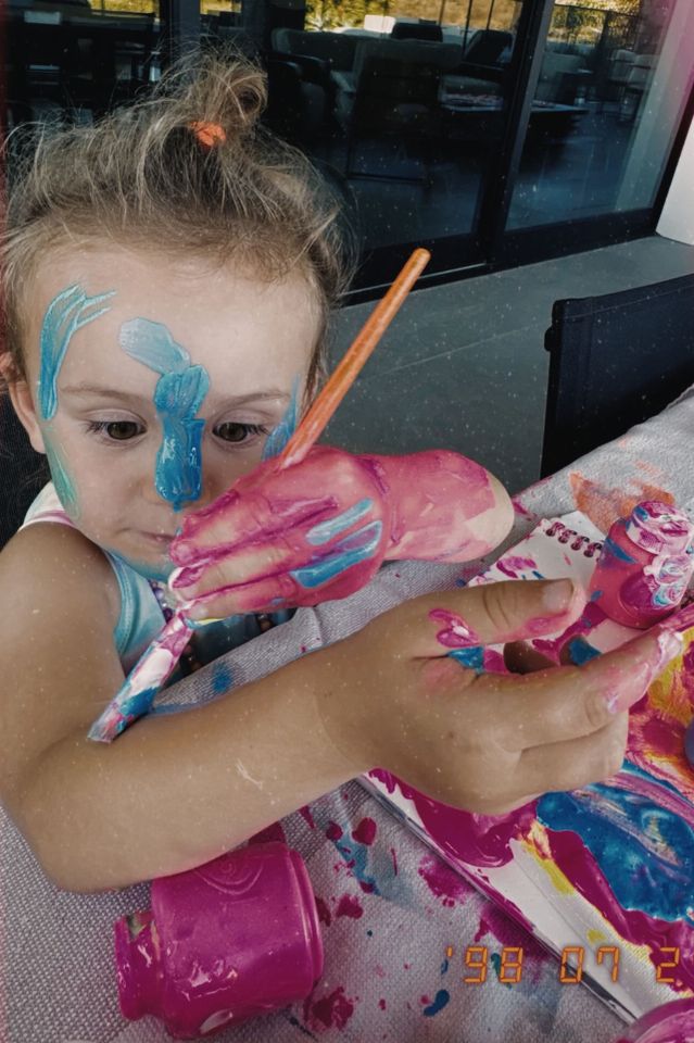 Kaley Cuoco’s daughter, Matilda, pictured covered in paintCredit: kaleycuoco/Instagram